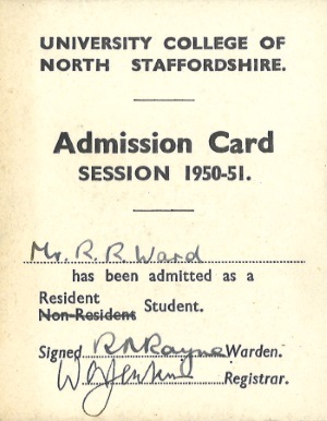 Admission Card UCNS for R R Ward 1950